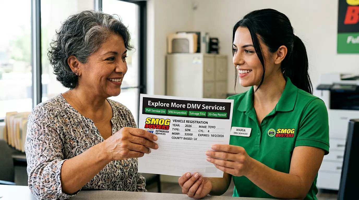 Authorized Smog Busters Nevada DMV partner providing fast vehicle registration renewal services for cars and trucks in Las Vegas